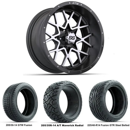 14" GTW Vortex Matte Grey Wheels with Low Profile Golf Cart Tire