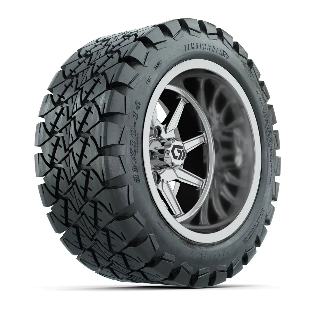 14" GTW Reaper Wide Chrome Wheels with Lifted Golf Cart Tire