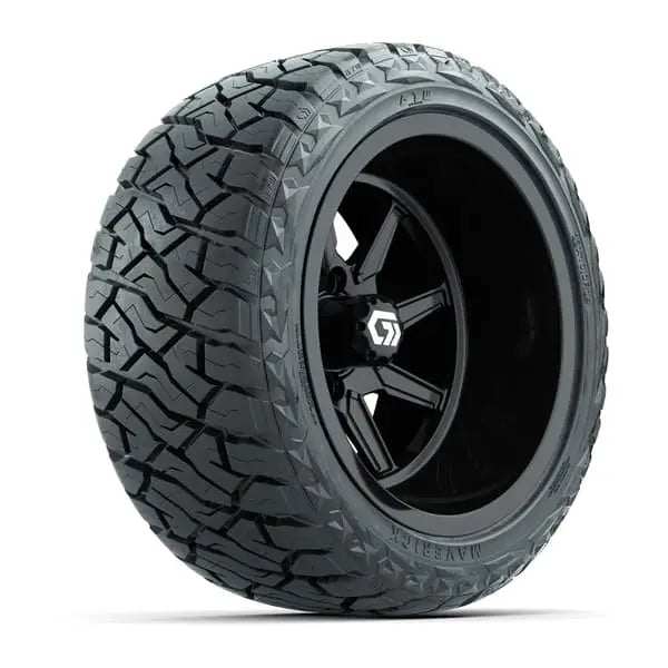 14" GTW Reaper Wide Gloss Black Wheels with Lifted Golf Cart Tire
