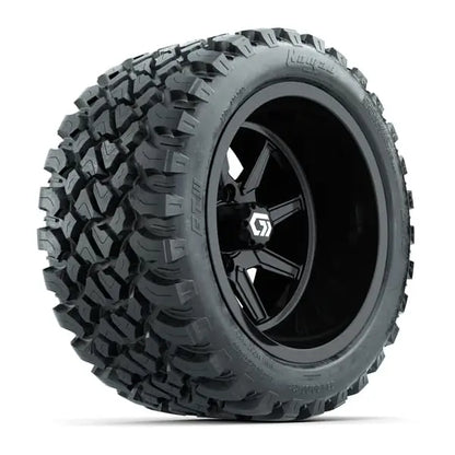 14" GTW Reaper Wide Gloss Black Wheels with Lifted Golf Cart Tire
