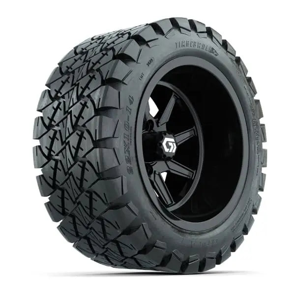 14" GTW Reaper Wide Gloss Black Wheels with Lifted Golf Cart Tire