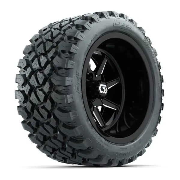 14" GTW Reaper Wide Machined Black Wheels with Lifted Golf Cart Tire