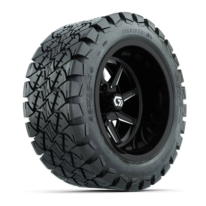 14" GTW Reaper Wide Machined Black Wheels with Lifted Golf Cart Tire