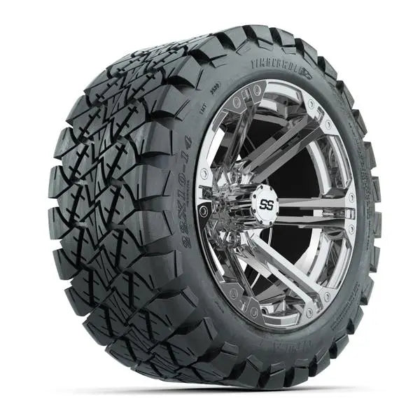 22x10-14 GTW Timberwolf All Terrain Tire mounted on 14x7 Specter Chrome Wheel
