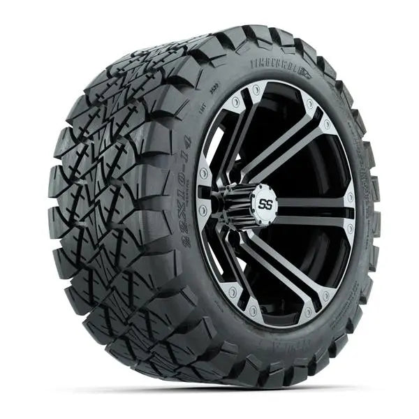 22x10-14 GTW Timberwolf All Terrain Tire mounted on 14x7 Specter Machined and Black Wheel