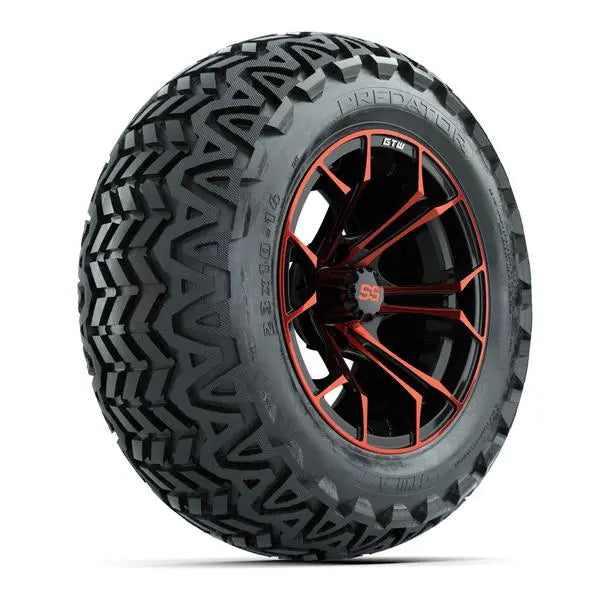 23x10-14 GTW Predator All Terrain Tire mounted on 14x7 Spyder Red and Black Wheel 