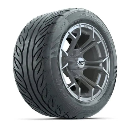 14" GTW Spyder Matte Silver Wheels with Lifted Golf Cart Tires