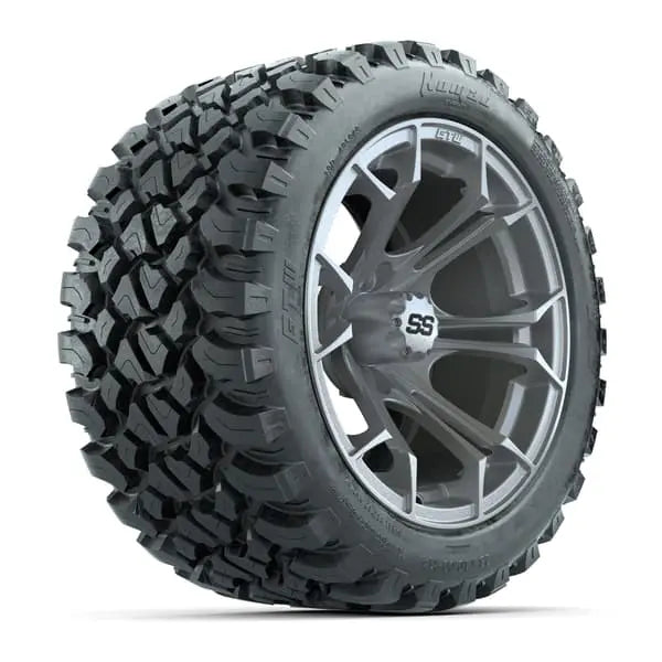 14" GTW Spyder Matte Silver Wheels with Lifted Golf Cart Tires