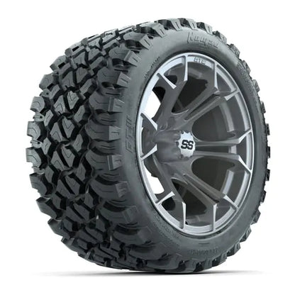 14" GTW Spyder Matte Silver Wheels with Lifted Golf Cart Tires