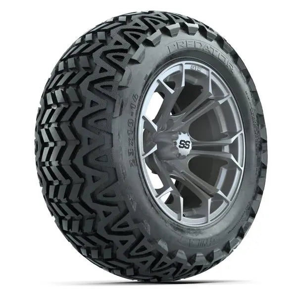 23x10-14 GTW Predator All Terrain Tire mounted on 14x7 Spyder Silver Wheel