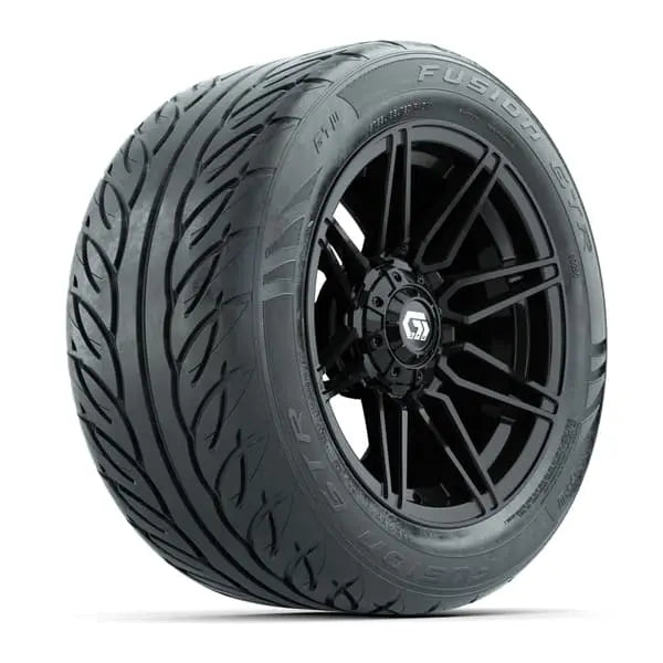 255/45 R14 Fusion GTR Street Tire mounted on 14x7 Stealth Gloss Black Wheel