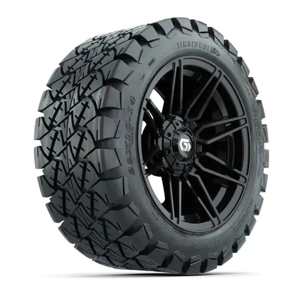 22x10 14" Timberwolf All Terrain Tire mounted on 14x7 Stealth Gloss Black Wheel
