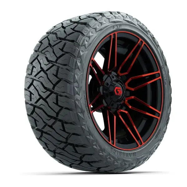 23x10 R14 Maverick Radial All Terrain Tire mounted on 14x7 Stealth Red and Black Wheel
