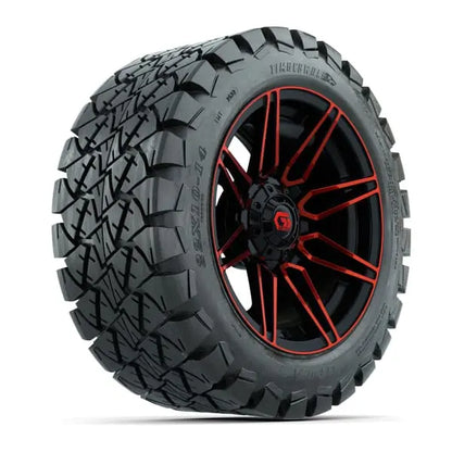 22x10 14" Timberwolf All Terrain Tire mounted on 14x7 Stealth Red and Black Wheel