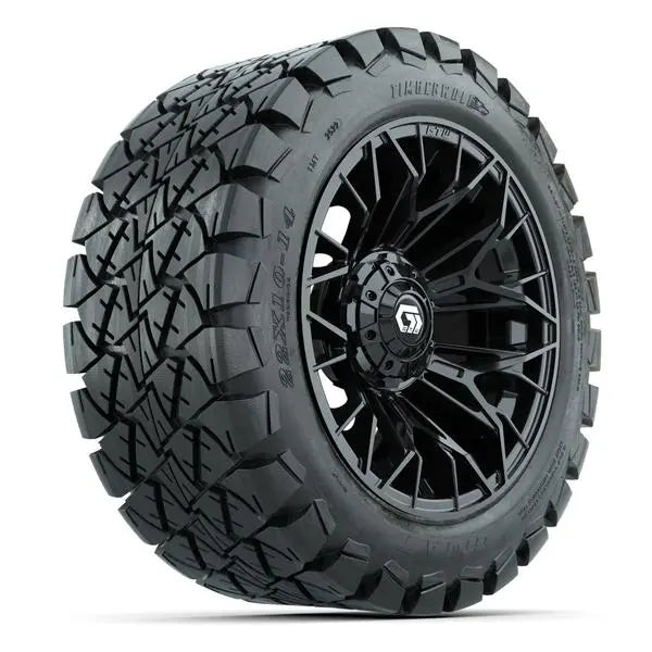 23x10-14 GTW Timberwolf All Terrain Tire mounted on 14x7 Stellar Matte Black Wheel