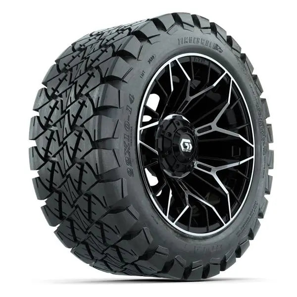22x10-14 GTW Timberwolf All Terrain Tire mounted on 14x7 Stellar Machined and Black Wheel