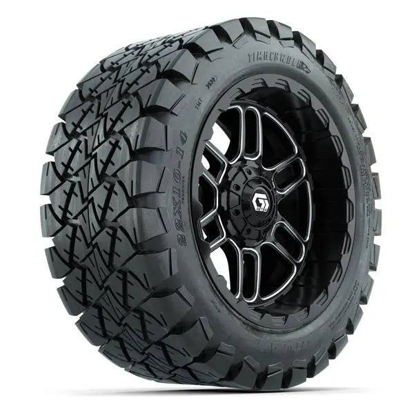 22x10-14 GTW Timberwolf All Terrain Tire mounted on 14x7 Titan Machined and Black Wheel