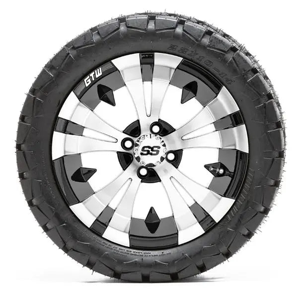 22x10-14 GTW Timberwolf All Terrain Tire mounted on 14x7 Vampire Machined and Black Wheel