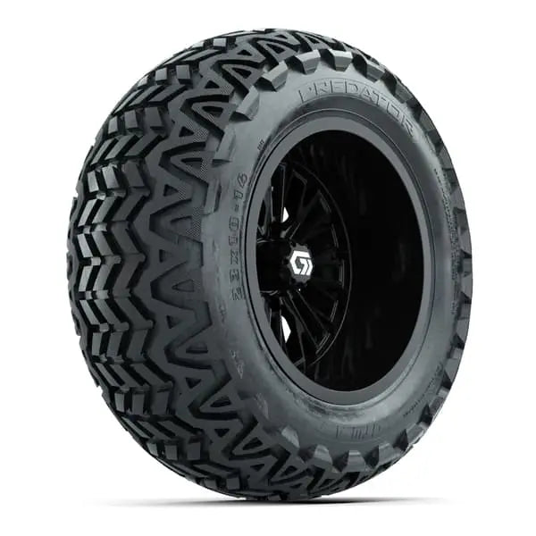 14" GTW Viper Wide Gloss Black Wheels with Lifted Golf Cart Tire