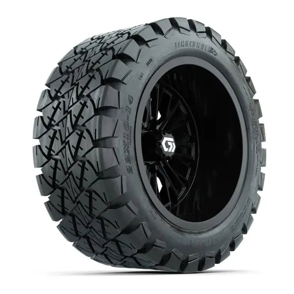 14" GTW Viper Wide Gloss Black Wheels with Lifted Golf Cart Tire