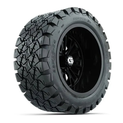 14" GTW Viper Wide Gloss Black Wheels with Lifted Golf Cart Tire