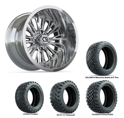 14" GTW Viper Wide Chrome Wheels with Lifted Golf Cart Tire