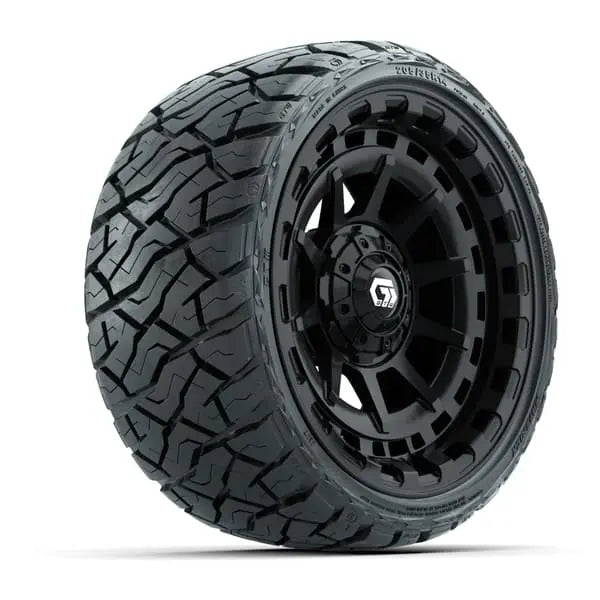 14" GTW Barricade Gloss Black Wheels with Low Profile Golf Cart Tire