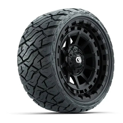 14" GTW Barricade Gloss Black Wheels with Low Profile Golf Cart Tire