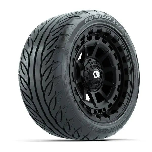 225/40-R14 GTW Fusion GTR Street Tire mounted on 14x7 Barricade Gloss Black Wheel