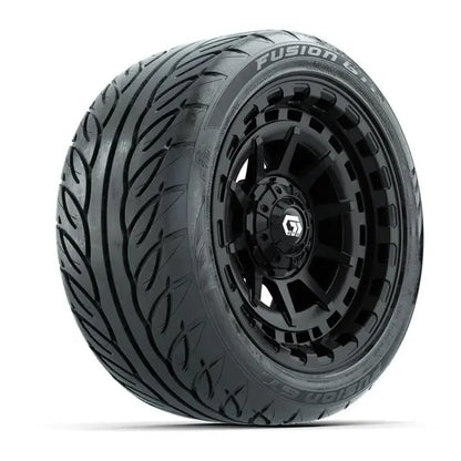 225/40-R14 GTW Fusion GTR Street Tire mounted on 14x7 Barricade Gloss Black Wheel