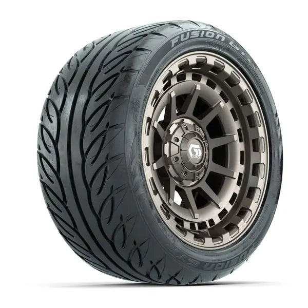 225/40-R14 GTW Fusion GTR Street Tire mounted on 14x7 Barricade Satin Bronze Wheel