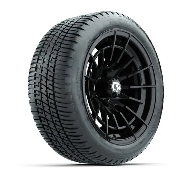 14" GTW Boost Gloss Black Wheels with Low Profile Golf Cart Tire