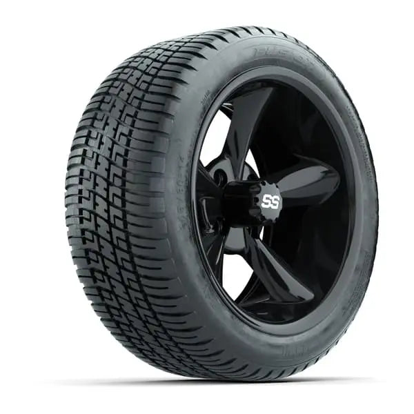 14" GTW Godfather Gloss Black Wheels with Low Profile Golf Cart Tire