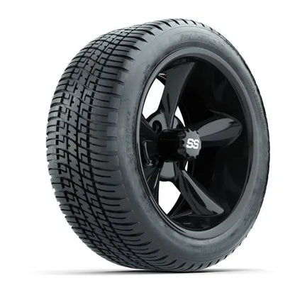 14" GTW Godfather Gloss Black Wheels with Low Profile Golf Cart Tire