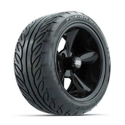 14" GTW Godfather Gloss Black Wheels with Low Profile Golf Cart Tire