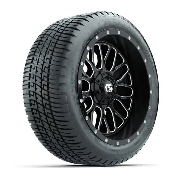 14" GTW Helix Machined Black Wheels with Low Profile Golf Cart Tire