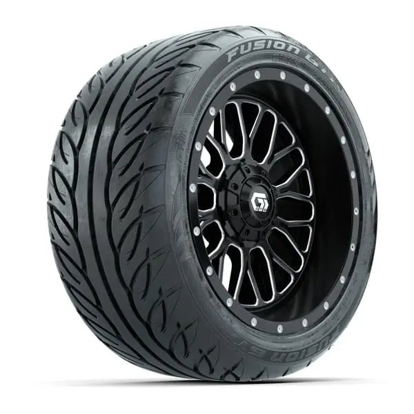 14" GTW Helix Machined Black Wheels with Low Profile Golf Cart Tire