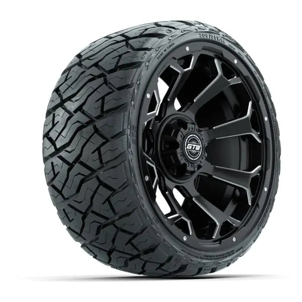14" GTW Raven Machined Black Wheels with Low Profile Golf Cart Tire