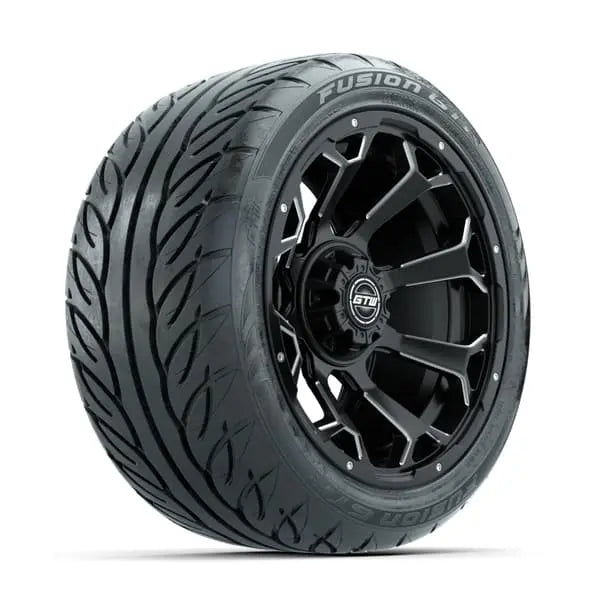 14" GTW Raven Machined Black Wheels with Low Profile Golf Cart Tire
