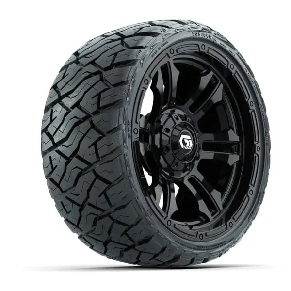14" GTW Shogun Gloss Black Wheels with Low Profile Golf Cart Tire