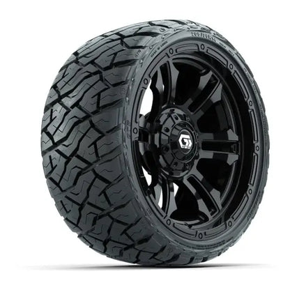 14" GTW Shogun Gloss Black Wheels with Low Profile Golf Cart Tire