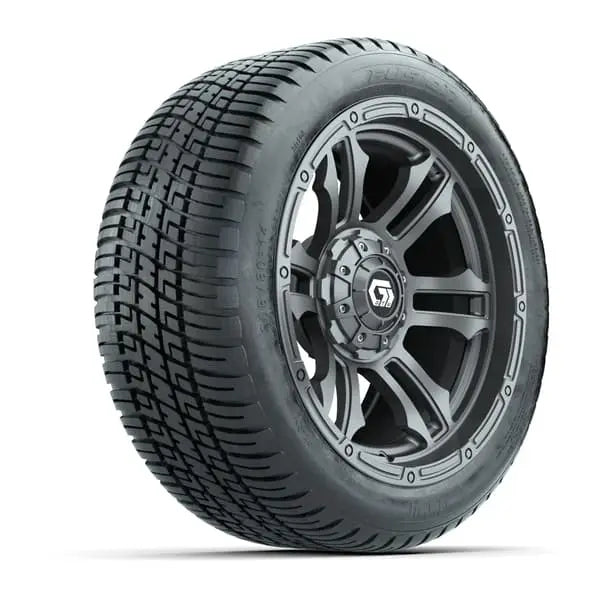 14" GTW Shogun Gloss Gunmetal Wheels with Low Profile Golf Cart Tire