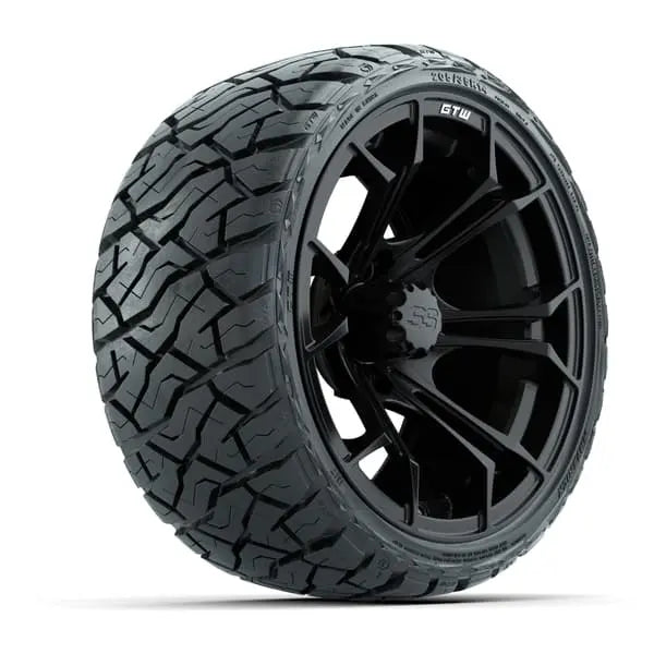 14" GTW Spyder Matte Black Wheels with Low Profile Golf Cart Tire