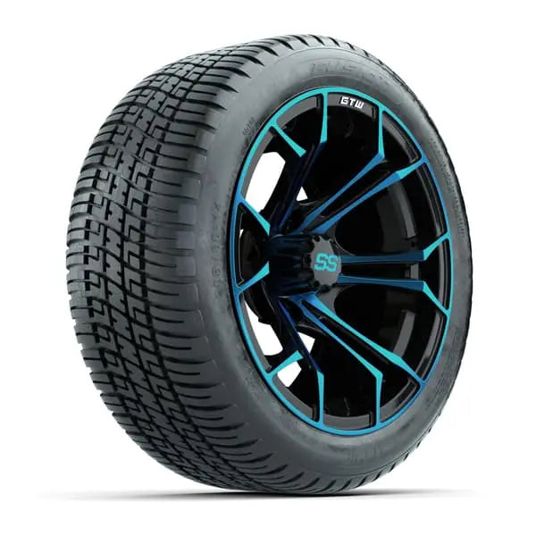14" GTW Spyder Blue and Black Wheels with Low Profile Golf Cart Tire