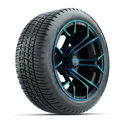 14" GTW Spyder Blue and Black Wheels with Low Profile Golf Cart Tire