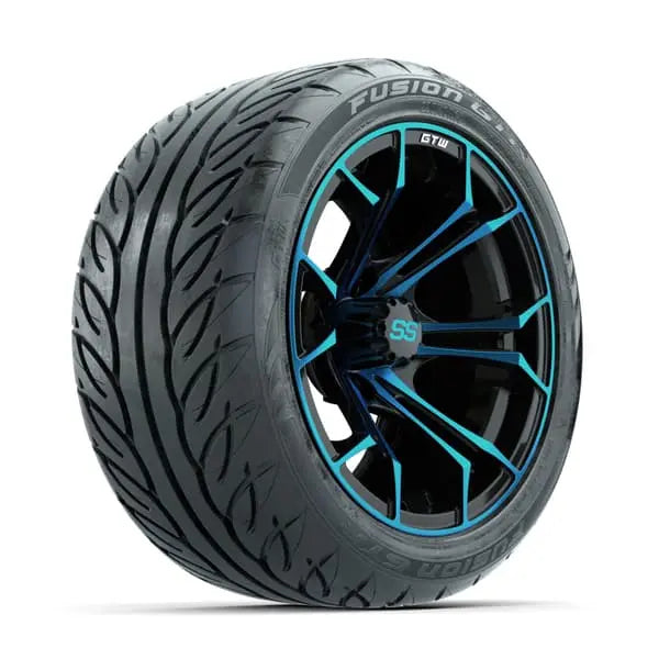 14" GTW Spyder Blue and Black Wheels with Low Profile Golf Cart Tire