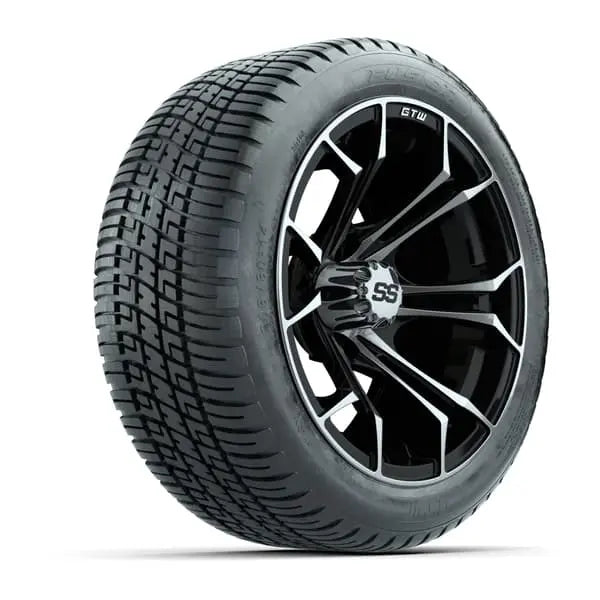 14" GTW Spyder Machined Black Wheels with Low Profile Golf Cart Tire