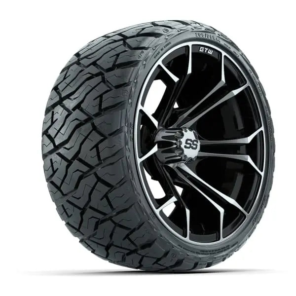 14" GTW Spyder Machined Black Wheels with Low Profile Golf Cart Tire