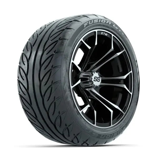 14" GTW Spyder Machined Black Wheels with Low Profile Golf Cart Tire