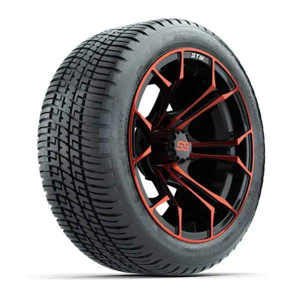 14" GTW Spyder Red and Black Wheels with Low Profile Golf Cart Tire